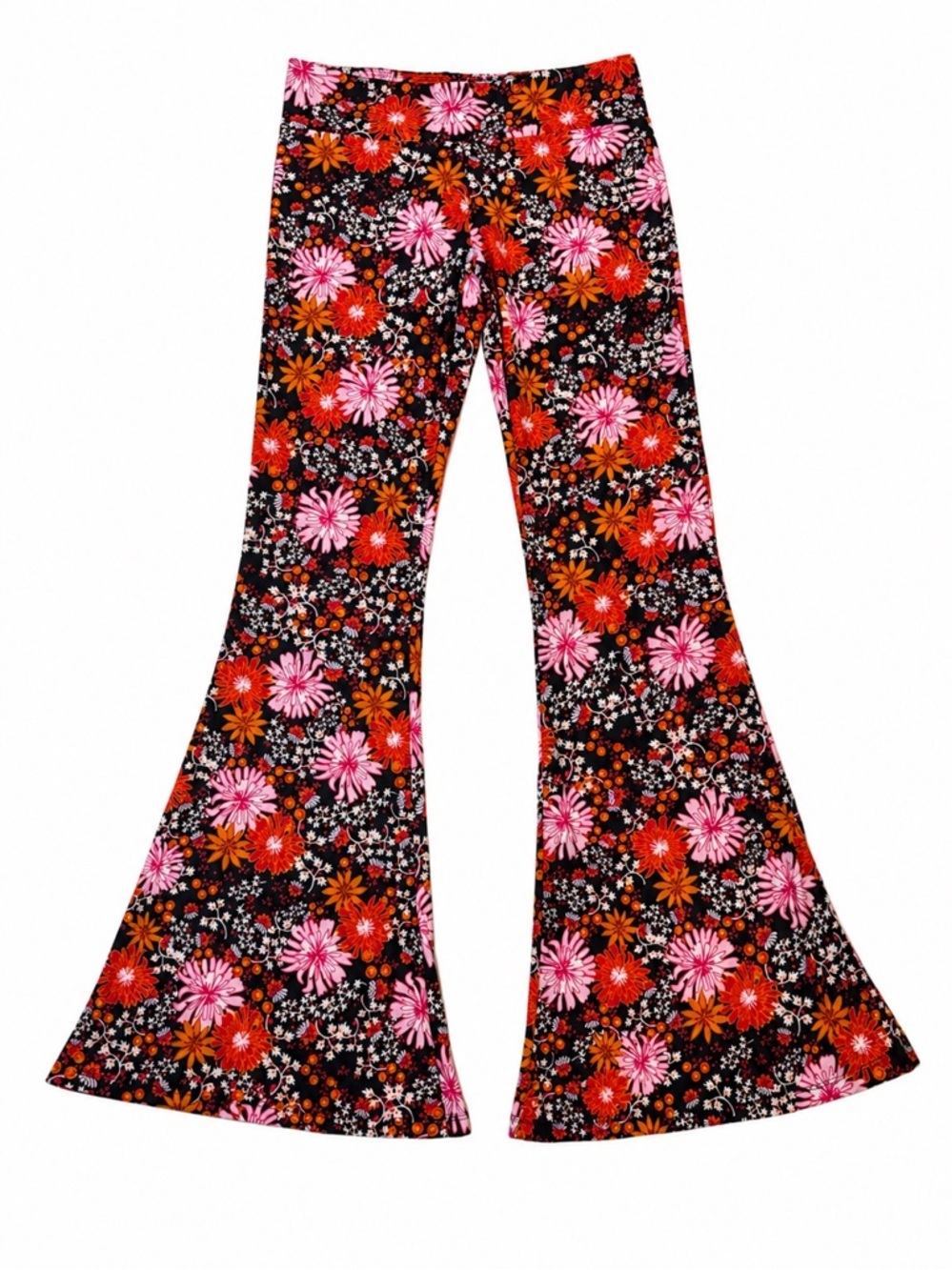 Spirit Halloween Floral Flare Bell Bottom Pants Adult Small Retro Hippie Costume